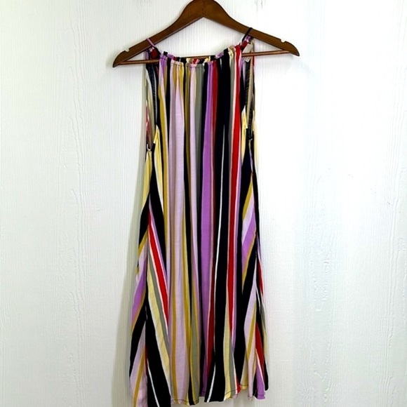 Loft - Striped Colorful Halter Sleeveless Pocket Swing Dress Size Medium - Picture 6 of 11